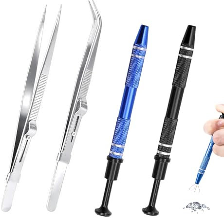 KHDULQ 4 Stücke Spitze Krallenpinzette, Rechtwinklige Pinzette Piercing-Kugelzange Piercing-Kugelkorkenzieher Piercingzange, Winkelgreifer für Diamanten, Modellbau Werkzeug