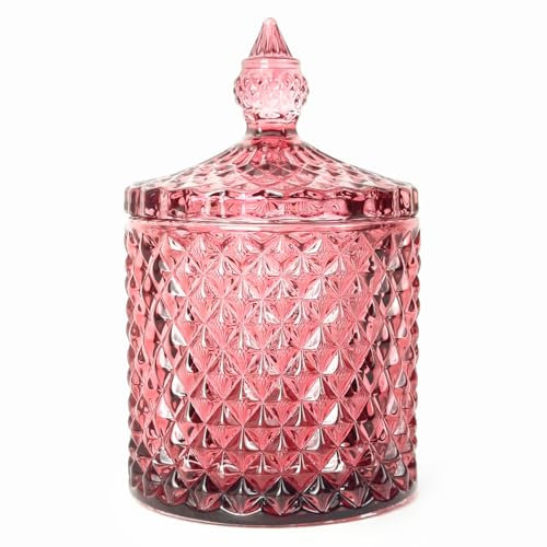 YILUSHENGHUA Colorful Glass Jar With Lid, Decorative, 5.5 H x 3.4 W, Purplish Red, Diamond Reflection Surface