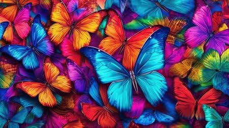 adrium Acryl-Bild 90 x 50 cm: Farben des Regenbogens. Muster aus mehrfarbigen Schmetterlingen Morpho (212277824)