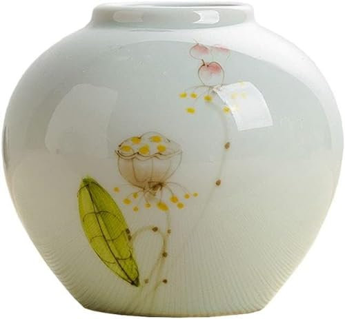 Vase, Blumenvase, Keramik, handbemalt, Lotus, kleine Vase, Teestube, Dekoration, getrocknete Blume, Hydrokultur, Blumenarrangement, Wohnzimmer, dreiteilige Dekoration, Vasen für Blumen, C-C (Größe: B)