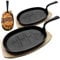 andrew james 2 Pack Pre-Seasoned Cast Iron Skillet Pan with Wooden Base, Griddle Frying Pan Ideal for Cooking, Searing, Sautéing, and Serving – Versatile Steak Skillet for Stovetop, Oven & Grill Use
