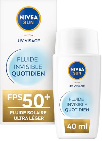 NIVEA SUN - Crème Solaire Visage FPS 50+ - Fluide Invisible Quotidien - Contre UVA/UVB - Niacinamide & Extrait De Réglisse - Formule Ultra-Légère & Non Grasse - Tous Types De Peaux - 40 ml