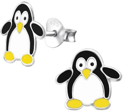 Zenvie Pinguin-Ohrstecker, 925er Sterlingsilber, Vogelmotiv | 925er Sterlingsilber, 11x10 mm, nickelfrei, Geschenkbox, fröhlicher pinguin