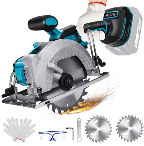 Scie circulaire sans fil pour Makita 18 V batterie, mini scie circulaire manuelle Sans brosse (sans batterie), 140mm 2 Lames, Profondeur de Coupe 49mm(90°), 40mm(45°), pour Bois, Carrelage, Métal