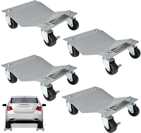 ROSEJANE 4 Stück Rangierhilfe für PKW Auto, Tragbarer Reifenwagen Rangierroller Rangierheber Roller Wagenheber, bis zu 1000 KG