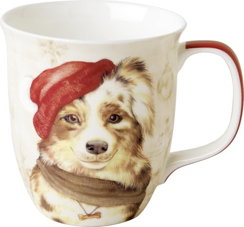 IHR - BOC 1054060 - Kaffee Becher, Weihnachten, Hund, Jack, Porzellan, Bone China, 10cm x 9cm, 375ml, spülmaschinen- und mikrowellengeeignet