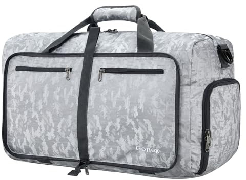 Gonex Leichter Faltbare Reise-Gepäck 60L Duffel Taschen Sporttasche für Reisen Sport Gym Urlaub Silber