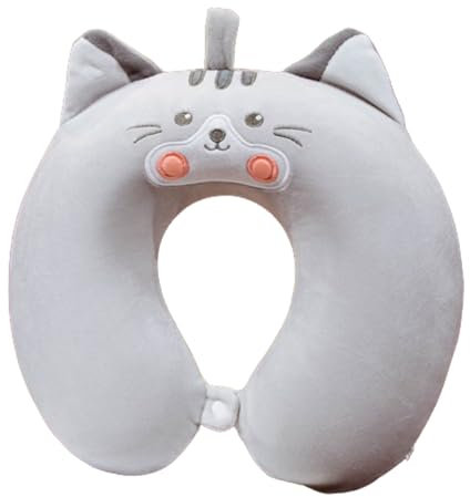 champracer Nackenkissen, Cartoon Tier Reisekissen Memory Foam Nackenkissen Nackenstütze, Niedlich Kinder Nackenkissen Erwachsene U-Geformte Nackenstützkissen für Reisen (Graue Katze,30x30 cm)
