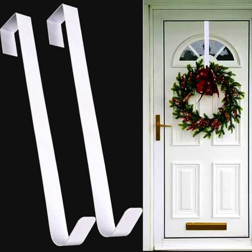 2PCS Christmas Wreath Hanger, 30cm Front Door Decoration Hook (White） | Durable Metal Construction, Long-lasting, No Drill Over Door Design, Fits Home Office Wedding Decor, Easy To Hang Wreaths
