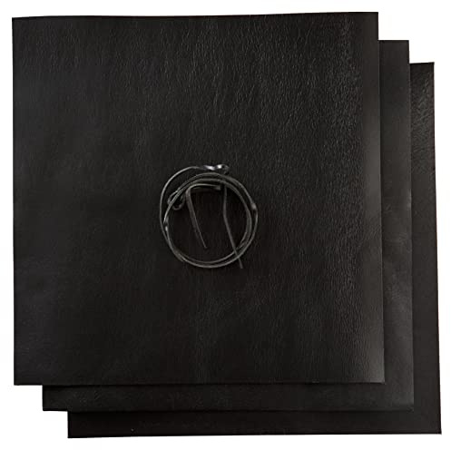 Wanderings Black Leather Sheets | Three 30 x 30 Cm Squares and One 91 Cm Cord | Genuine Full-Grain Buffalo | Great Leather for Crafting, Tooling, and Using Your Leather Working Tools