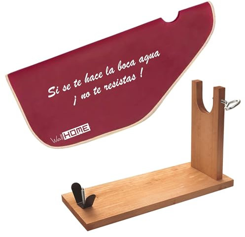 Well Home - Jamonero de Madera con herraje en V, pincho y ficjación pezuña + Funda para jamón 'Tiberic' Burdeos