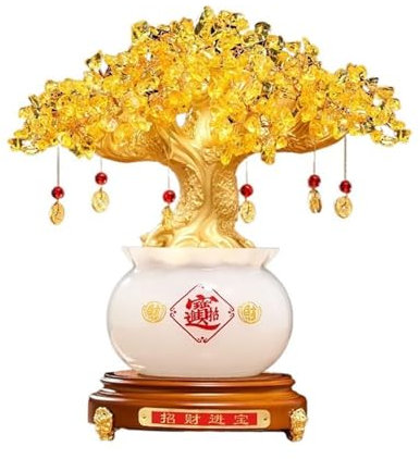 WANGHAI-666 Money Tree Großer Baum aus natürlichem Citrin-Edelstein, Bonsai-Feng-Shui-Geldbaum for den Schreibtisch im Homeoffice, Kristalldekor, Weihnachtsschmuck Feng Shui Decor Tree