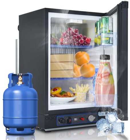SMETA Frigorífico de Gas 40L, 12V, 220V, Absorción Silenciosa, 28/30 mbar, Puerta Reversible, para Camping, Autocaravana, Caravana, Camión, Zonas Sin Alimentación Eléctrica, Negro