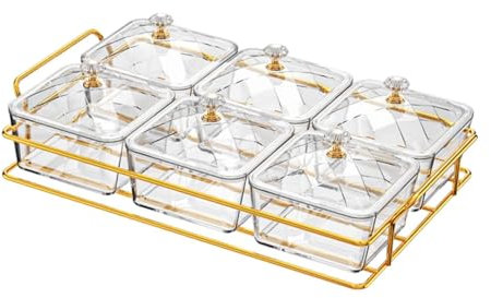 perfk Plateau à Fruits secs avec Couvercle, Bols de Rangement pour Aliments, récipients décoratifs à la Mode, Assiette de Service pour apéritifs, Plat à, Clair avec 6 Grilles