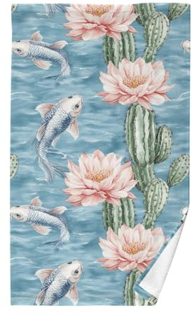 Kleine Baumwoll-Handtücher, chinesischer Stil, Fisch-Kaktus, kleines Badezimmer-Handtuch, Fingerspitzen-Handtücher, kleine Badetücher, Gesichtshandtücher, 40,6 x 71,1 cm