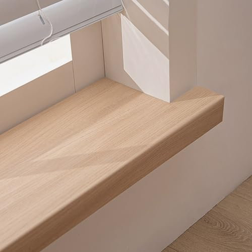 Acryl-Fensterbankschutz für Schlafzimmer/Wohnzimmer, natürliche Holzfarbe, zuschneidbar, mit Nase, Betonfensterleiste, 129,5 x 39,9 cm