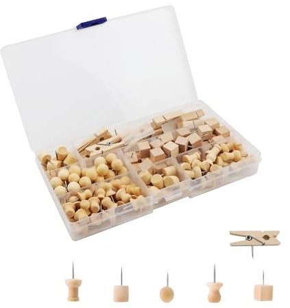 YFaith 150 Stück Pinnadeln Holz, Holz Pinnwandnadeln, 7 Stile Pins für Pinnwand, Reißzwecken in Holzfarbene, für Filztafeln, Pinnwände, Korktafeln
