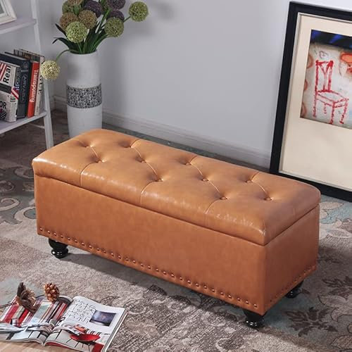 Large Storage Ottoman Bench with Padded Seat Faux Leather Window Seat Chest for Hallway Footrest with Extra Storage Space