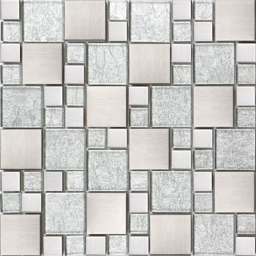Brushed Silver Stainless Steel Modular Mix Mosaic Tiles (MT0048)