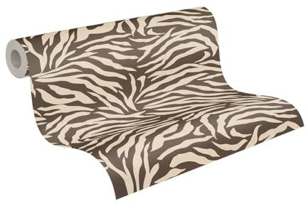 Livingwalls Anna D'Andrea Non-Woven Wallpaper Animal Wallpaper 10,05 m x 0,53 m - Brown, Cream - Zebra Wallpaper - 782172