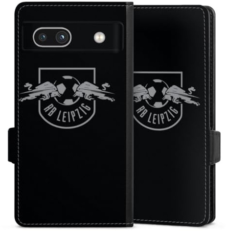 Klapphülle kompatibel mit Google Pixel 7a Handyhülle aus Kunst Leder schwarz Flip Case Offizielles Lizenzprodukt RB Leipzig Logo
