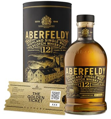 Aberfeldy 12 Jahre Highland Scotch Single Malt Whisky, 40% Vol., 700 ml, inkl. Golden Ticket, in edler Geschenkbox. Eichenfass gereift mit Noten von Honig, Früchten, Gewürzen & einem Hauch Rauch