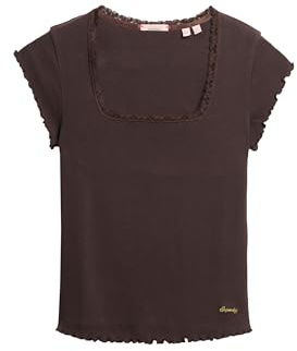 Superdry Damen Essential Kurzarm-T-Shirt mit eckigem Ausschnitt Dunkelbraun 38