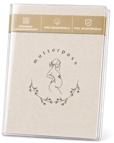 FreudenPost® Premium Mutterpasshülle aus Leinwandstoff - Geschenk zur Schwangerschaft & Geburt - Fach für Ultraschallbilder - stilvoll & langlebig (Beige minimal)