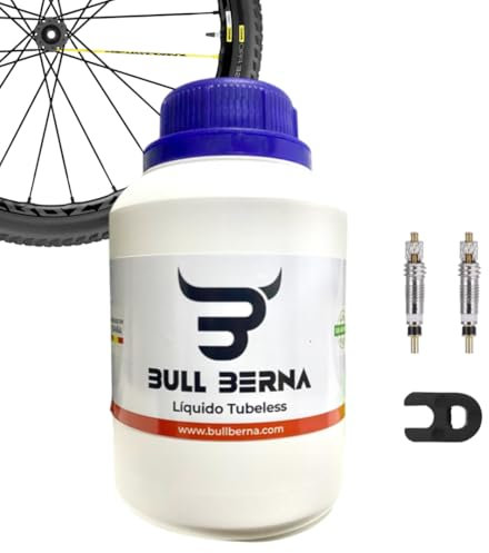 Bull Berna Kit Sellante Tubeless para Neumáticos, 500ml, con 2 Unidades de obus para Valvula y Llave desmonta obus