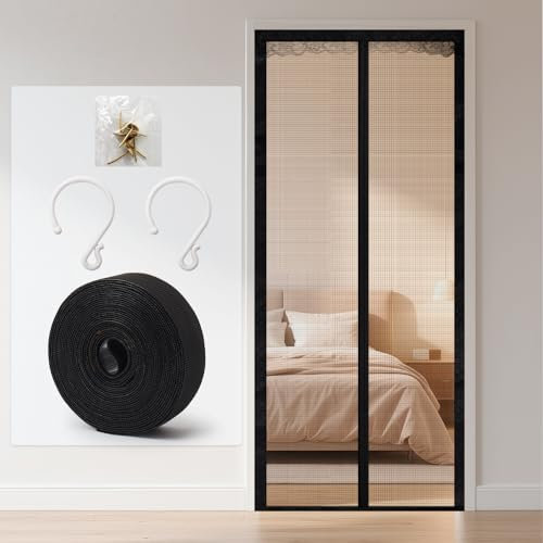 Fliegengitter Tür 90x220 cm aus Fiberglas, Insektenschutz Balkontür mit Ganze Wirbelsäule Magnetstreifen Selbstschließend Ohne Bohren Fliegengittertür für Balkon & Terrassentür