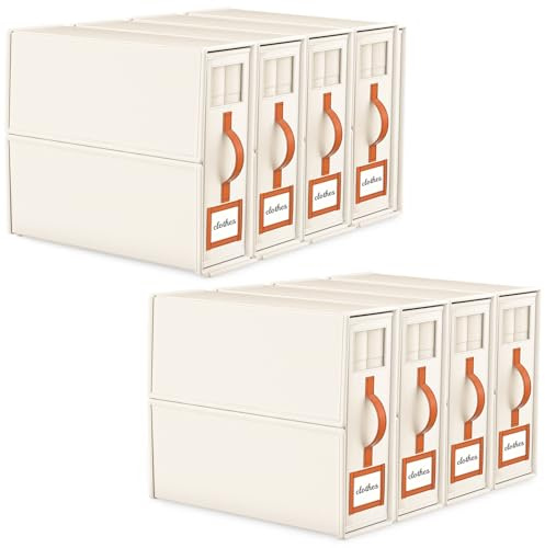 Starhot Bed Sheet Organiser, 8 Pack King Size Linen Storage Box with Handle, Foldable Bedding Storage Organiser with Clear Window & Labels for Wardrobe, Closet, Under Bed, Duvet Covers & Towels
