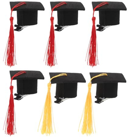 BESPORTBLE Graduation Hat Hair Clips: 6Pack Mini Cap Hair Clip with Tassel - Black Mortarboard Headdress for Graduation Party Decorations and Accessories