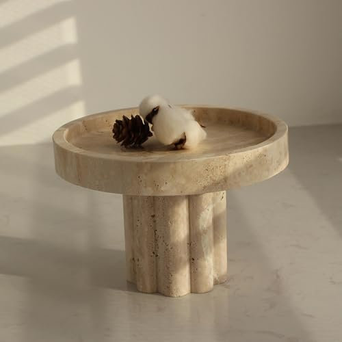 Natural Marble Tray with Leg, Round 18CM Vanity DecorativeTray for Countertop Organizer, CatchallTray for Perfume, Candles, Jewelry Dish (Round)