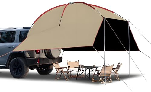 WPWSDWMX Auvent Fourgon, Tente Voiture avec Mât en Alliage D'aluminium et Tissu Oxford, Protection UV50+ pour Voiture, SUV, Camion(Brown)