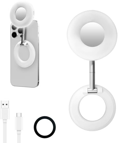 OneNine Magnetisches Selfie-Licht, 3-in-1 LED Ringlicht für Handy, Magnetisches Fülllicht mit 2 Magnetringen & Spiegel, 360° Drehbar, für Magsafe iPhone und Android, für Selfie, TikTok, Live-Stream