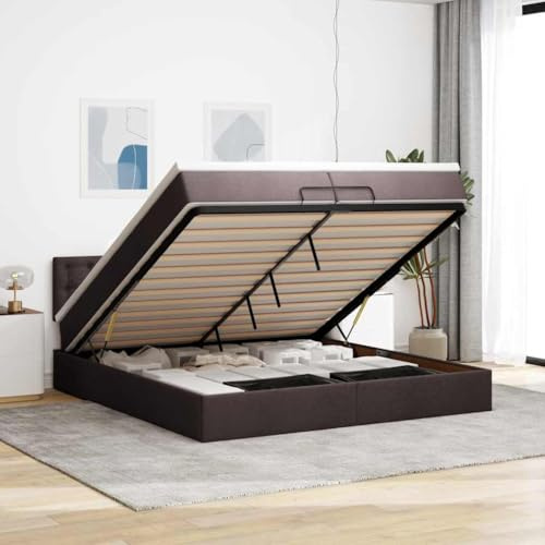 Qnhdfrt Ottoman-Bett mit Matratze 200x200 Dunkelbraun Stauraumbett Taschenfederkern Massiv wasserabweisend komfortabel für Schlafzimmer Gästezimmer