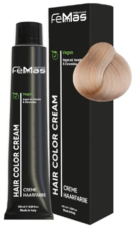 FemMas Haarfarbe Lichtblond Sandviolett 10.72 I Creme Haarfarbe mit Arganöl, Keratin & Ceramiden I Als dauerhafte Haarfärbung oder Tönung für strahlende, haltbare Farbergebnisse I 100 ml
