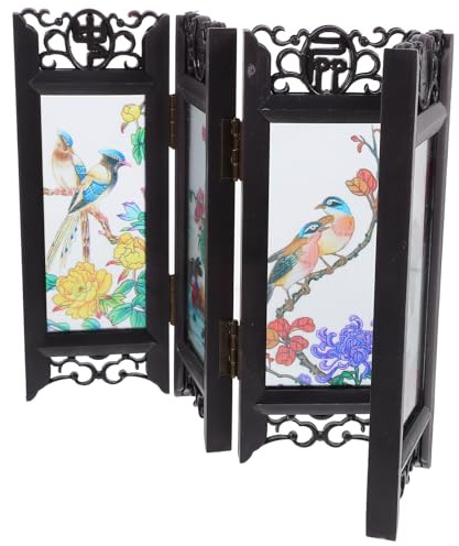 BESTonZON Mini Paravent Pliable Traditionnel Chinois 15 CM en Matériau Stable Décoration de Bureau et Maison Modèle d'Écran à Panneaux Ornement pour Maison de Poupée Style Chinois