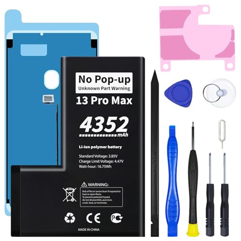 No Unknown Part Warning for iPhone 13 Pro Max Diagnostic Battery, Truthfully Rated 4352mAh Capacity Rechargeable Battery Replacement for iPhone 13 Pro Max with Full Tool Kit