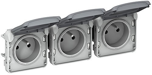 Legrand 069564 Triple Prise de Courant Étanche 2P+T Précâblées à L'horizontale Plexo Composable IP55, 16A, 250V, Gris