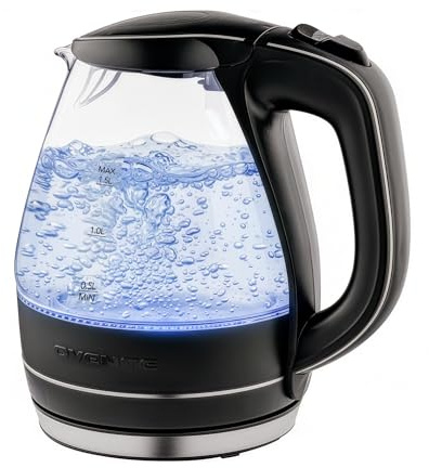 OVENTE KG83B Hervidor eléctrico, vidrio de borosilicato, acero inoxidable, color negro