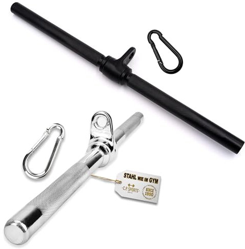 C.P. Sports Bizeps Trizeps Stange | 50 cm Stahl Griff gerade | Latzugstange kurz/Zugstange für Kabelzug, Seilzug – Trainingsstange für Krafttraining, Fitness, Home Gym