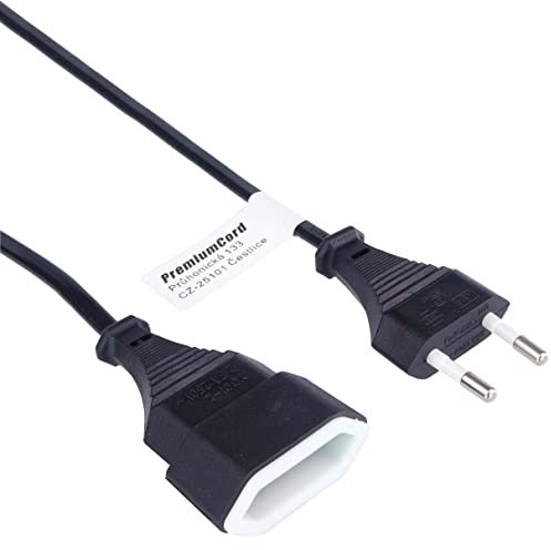 PremiumCord 230 V 3 m, Cavo Prolunga con Spina Europea E Presa Europea, Prolunga Cavo di Alimentazione per 230 V, Presa Spina, Colore Nero