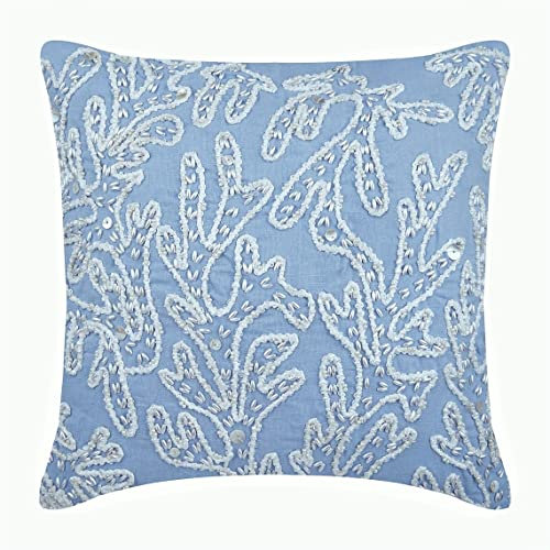 The HomeCentric Hellblau Kissen Decken, Jute Und Perlen Korallen Ocean and Beach Theme 45x45 cm Wurfkissenbezug, Baumwolle Leinen Kissen Abdeckungen Fur Couch, Mittelmeer Kissen - Pearly Sea Tangle