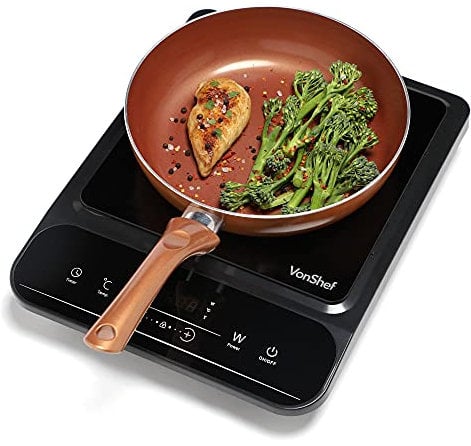 VonShef Single Induction Hob – 2000W Portable Induction Cooker w/LED Touch Display, 3 Hour Timer, 10 Heat Settings 60-240°C, Safety Lock - Black