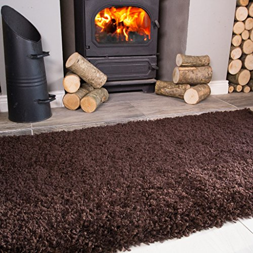 Ontario Brown Fireside Fireplace Mantelpiece Hearth Shaggy Shag Fluffy Living Room Area Rug