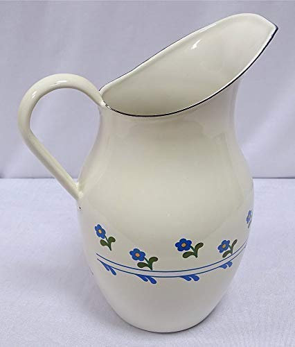 linoows G1729: Wasserkanne, Emaille Kanne, Wasch Kanne 2,5 Liter Creme Blümchen