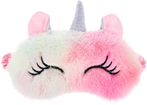 Frcolor Licorne Masque De Sommeil Mignon Licorne Corne En Peluche Bandeau yeux Couverture pour Femmes Filles Enfants Maison Lit Voyager Vol De Voiture Camping Utiliser