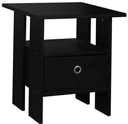 URBNLIVING 3 Tier Black Wooden Modern Side End Table With Colourful Drawer (Black)