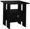 URBNLIVING 3 Tier Black Wooden Modern Side End Table With Colourful Drawer (Black)